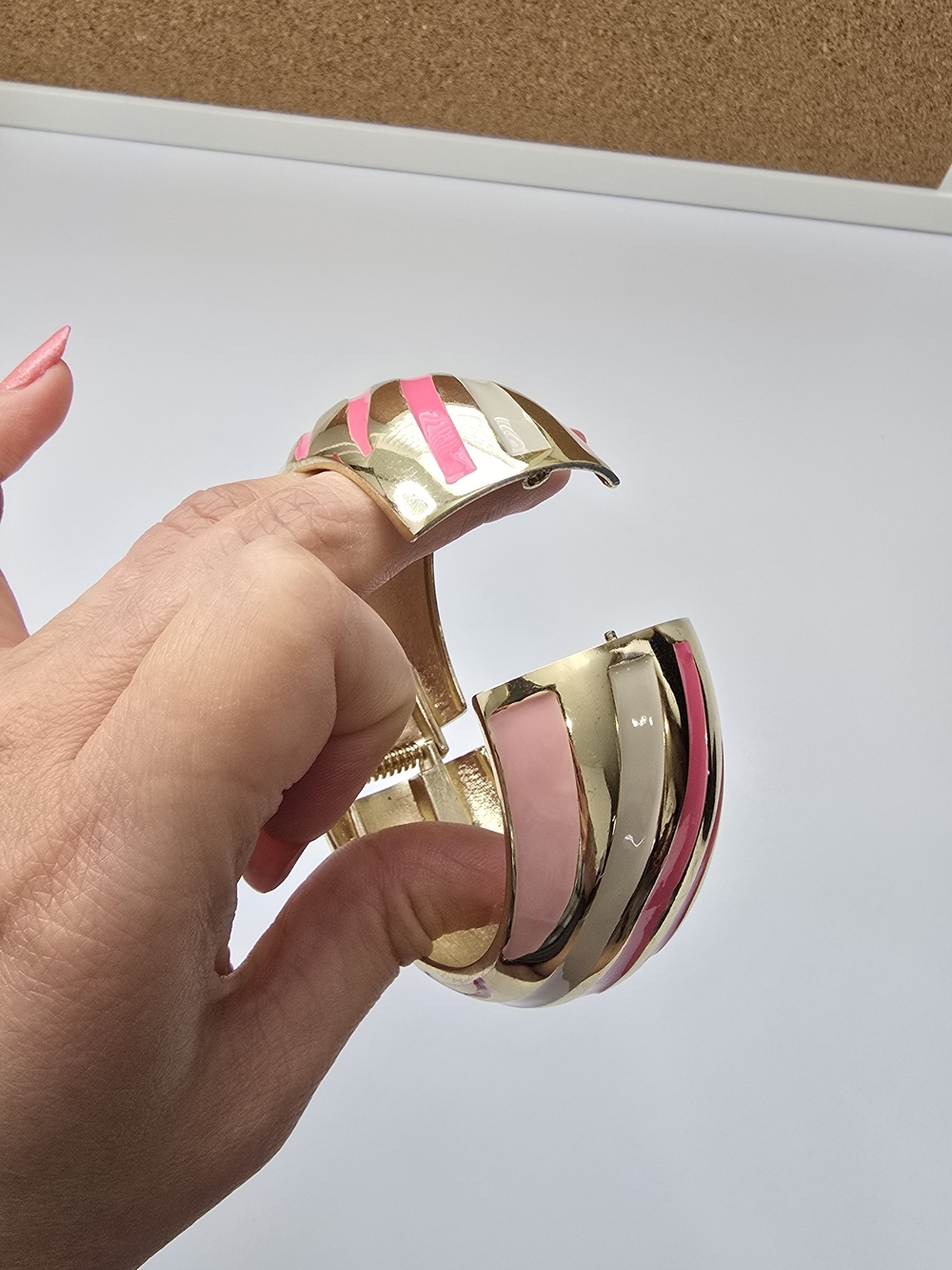 Pink & Gold Abstract Hinged Bangle - Picture 6 of 10